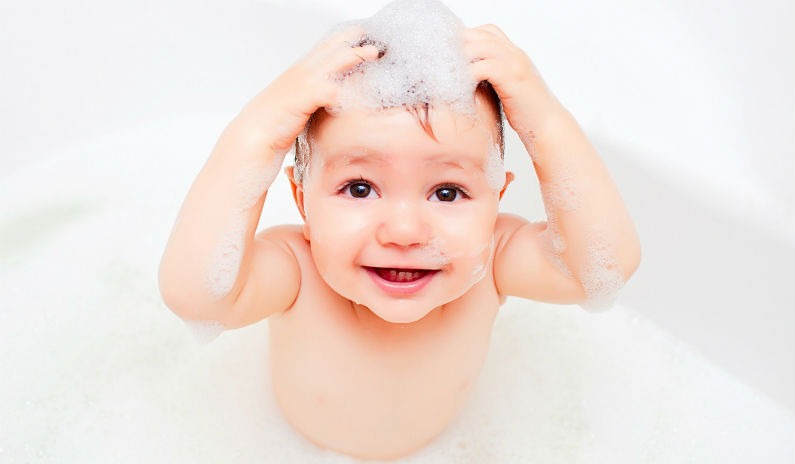 baby in bubble bath